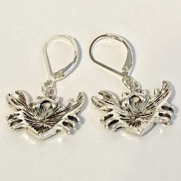 Crab Earrings Dangle Silver Plated Enamel Sea Life Beach Island Zodiac Cancer - Picture 8 of 10